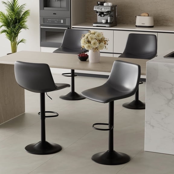 Hawsaiy Modern Swivel Bar Stools Set of 4, Adjustable Faux Leather Counter Height Chairs with Back for Kitchen Island, Dark Gray