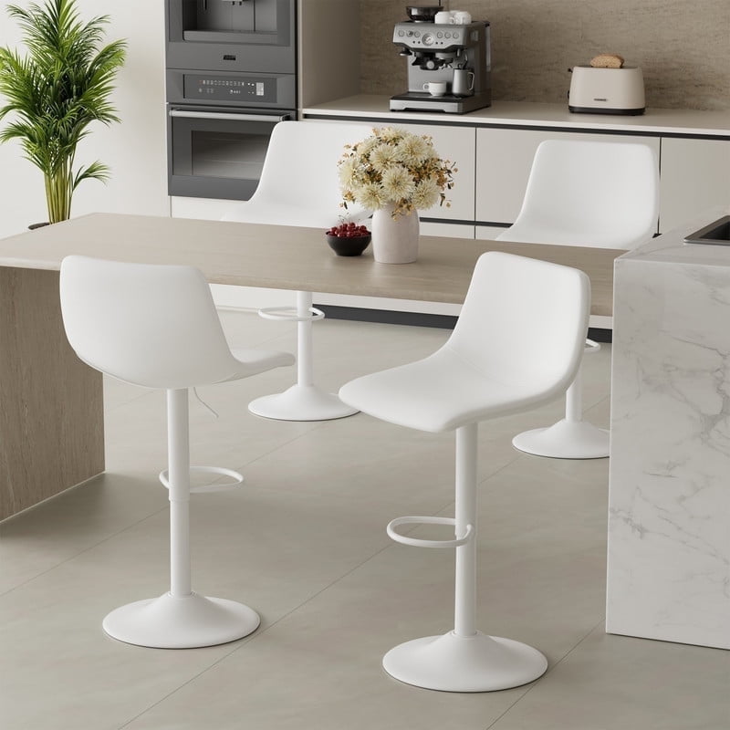 Hawsaiy Modern Swivel Bar Stools Set of 4, Adjustable Faux Leather Counter Height Chairs with Back for Kitchen Island, White