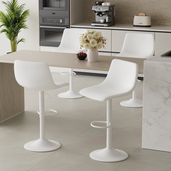 Hawsaiy Modern Swivel Bar Stools Set of 4, Adjustable Faux Leather Counter Height Chairs with Back for Kitchen Island, White