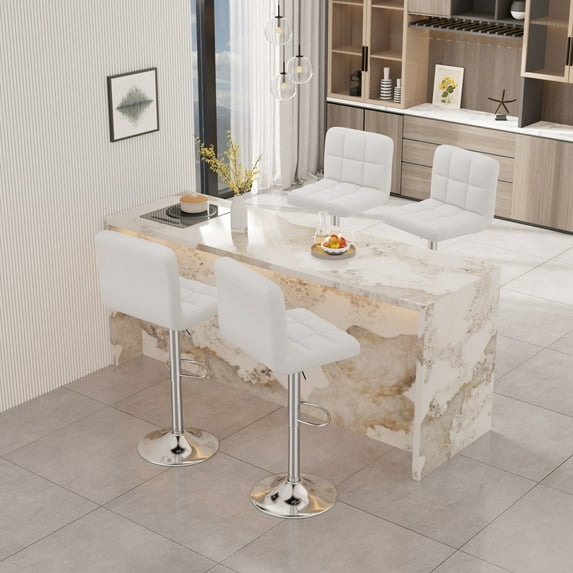 Hawsaiy Modern Adjustable Swivel Bar Stools Set of 4, PU Leather Bar Chairs with Footrest, White