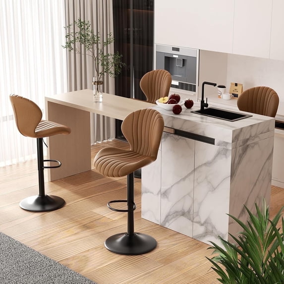 Hawsaiy Bar Stools Set of 4, Modern Swivel Bar Chairs with Mid Back and Adjustable Seat Height,Brown