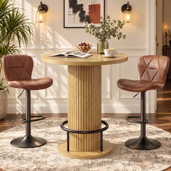 Hawsaiy Bar Table and Chairs Set for 2, 3-Piece Pub Table Set with 2 Adjustable Swivel Bar Stools, Counter Height Dining Table Set for Kitchen, Apartment, Home Bar, Small Space