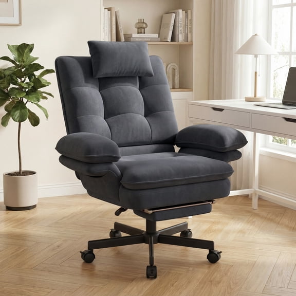 Hawsaiy Big and Tall Office Chair with Footrest, Ergonomic Executive Desk Chair with Flip-Up Arms, Reclining High Back Computer Chair with Headrest & Side Pockets, Dark Gray