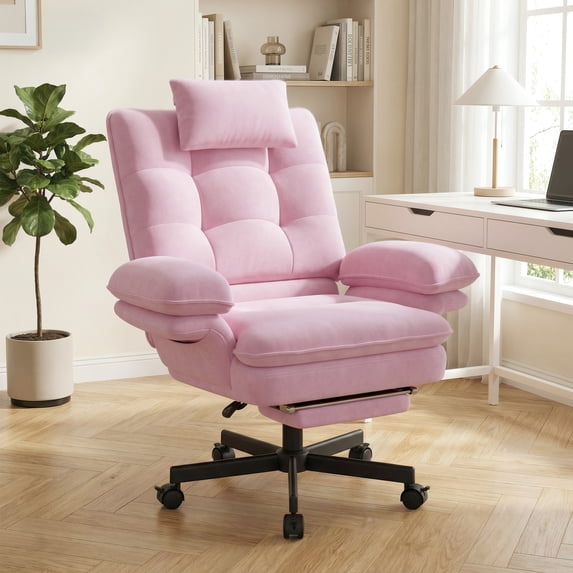 Hawsaiy Big and Tall Office Chair with Footrest, Ergonomic Executive Desk Chair with Flip-Up Arms, Reclining High Back Computer Chair with Headrest & Side Pockets, Pink