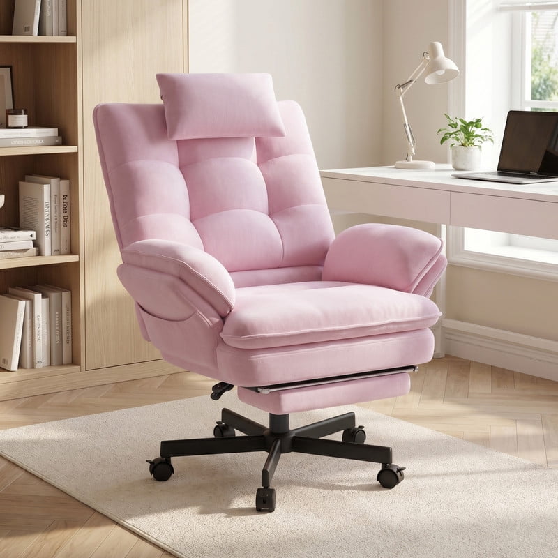 Hawsaiy Big and Tall Office Chair with Footrest, Ergonomic Executive Desk Chair with Flip-Up Arms, Reclining High Back Computer Chair with Headrest & Side Pockets, Pink