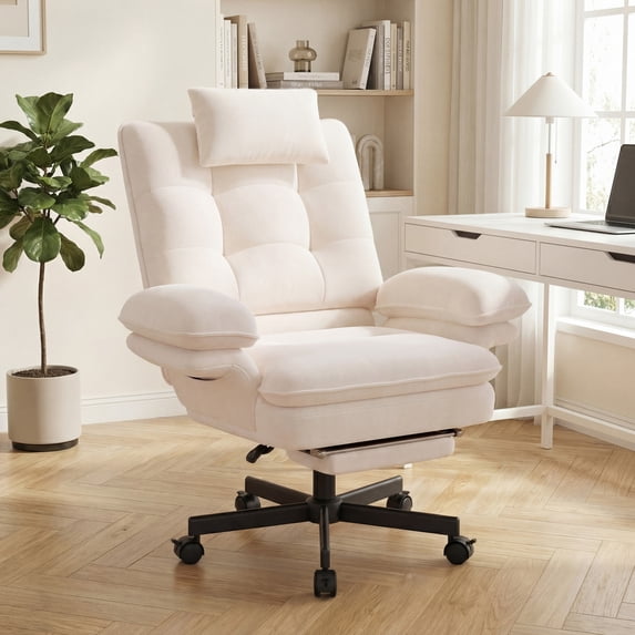 Hawsaiy Big and Tall Office Chair with Footrest, Ergonomic Executive Desk Chair with Flip-Up Arms, Reclining High Back Computer Chair with Headrest & Side Pockets, White