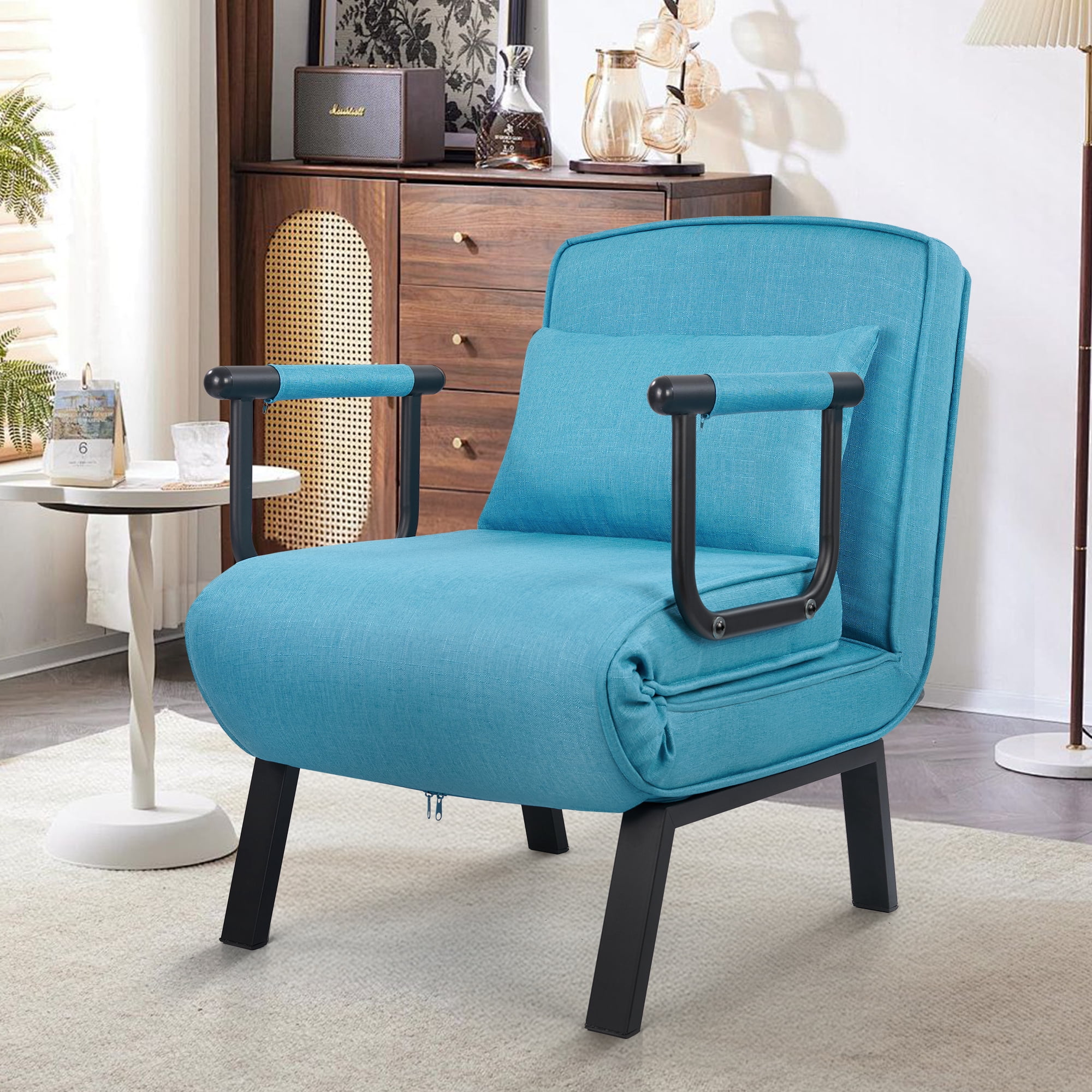 Hawsaiy Convertible Sleeper Leisure Recliner, Adjustable Lounge Chair, Arm Chair, and Sofa Bed,Blue