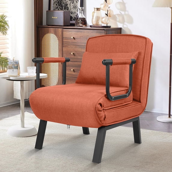 Hawsaiy Convertible Sleeper Leisure Recliner, Adjustable Lounge Chair, Arm Chair, and Sofa Bed,Reddish Orange