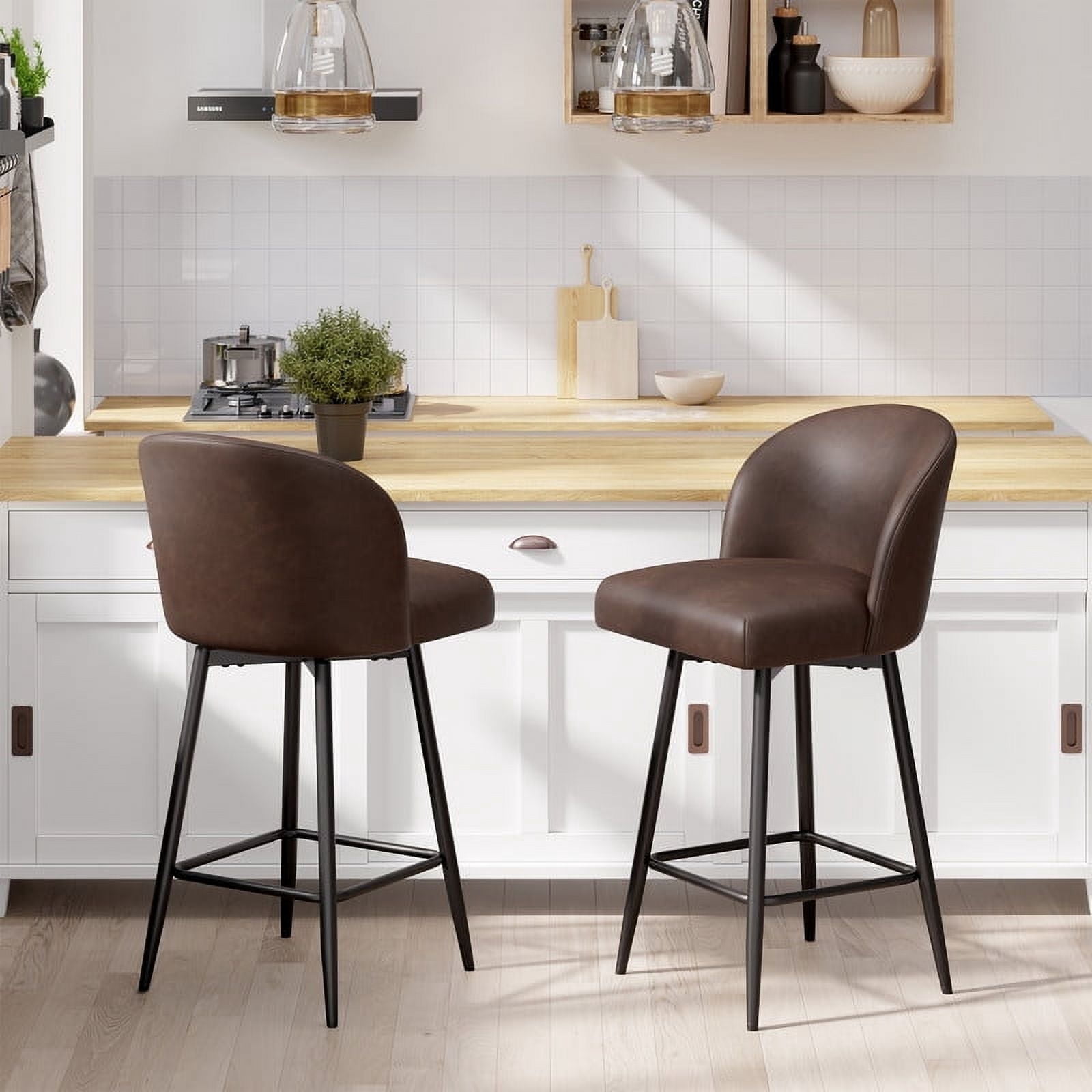 Hawsaiy Swivel Bar Stools Set of 2, 27.5" PU Leather Bar Chairs with High Back & Metal Legs for ...