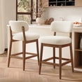 thumbnail image 1 of Hawsaiy Counter Height Bar Stools Set of 2, Mid Century Modern Boucle Barstools with Solid Wood Frame, Upholstered Kitchen Island Stools with Backrest & Footrest, White, 1 of 6