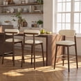 thumbnail image 1 of Hawsaiy Counter Height Bar Stools Set of 3, 30.5" Solid Wood Barstools with Curved Back, Upholstered Fabric Seat & Metal Footrest, Mid-Century Modern Kitchen Island Chairs, Beige, 1 of 11