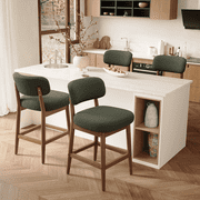 Hawsaiy Counter Height Bar Stools Set of 4, Mid Century Modern Boucle Barstools with Solid Wood Frame, Upholstered Kitchen Island Stools with Backrest & Footrest, Green