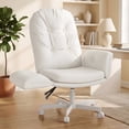 thumbnail image 1 of Hawsaiy Criss Cross Office Chair with Flip-Up Arms, Ergonomic Cross Legged Desk Chair, PU Leather Executive Computer Chair, 135° Reclining Plush Cushion, Pet-Friendly, White, 1 of 11