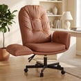 thumbnail image 1 of Hawsaiy Criss Cross Office Chair with Flip-Up Arms, Ergonomic Cross Legged Desk Chair, PU Leather Executive Computer Chair, 135° Reclining Plush Cushion, Pet-Friendly, Brown, 1 of 11