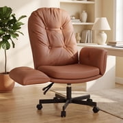 Hawsaiy Criss Cross Office Chair with Flip-Up Arms, Ergonomic Cross Legged Desk Chair, PU Leather Executive Computer Chair, 135  Reclining Plush Cushion, Pet-Friendly, Brown