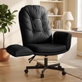 thumbnail image 1 of Hawsaiy Criss Cross Office Chair with Flip-Up Arms, Ergonomic Cross Legged Desk Chair, PU Leather Executive Computer Chair, 135° Reclining Plush Cushion, Pet-Friendly, Black, 1 of 11