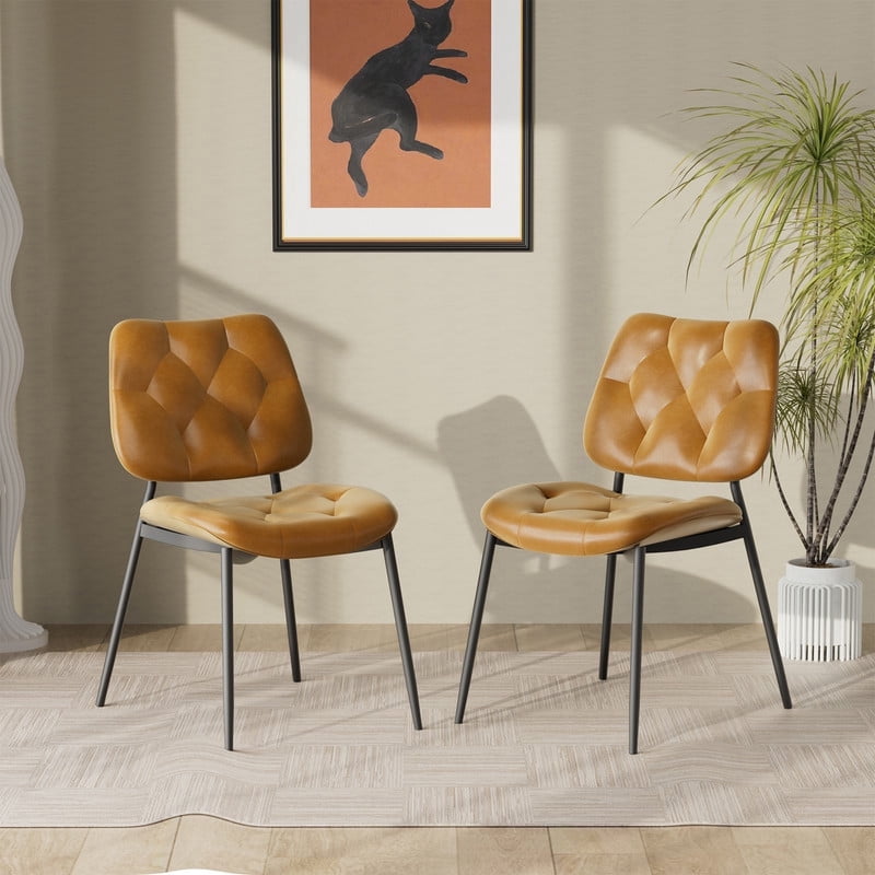 Hawsaiy Mid-Century Modern PU Leather Dining Chairs Set of 2 ...