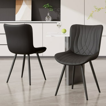 Hawsaiy Dining Chairs Set of 2,Modern Armless PU Leather Accent Chairs with Sturdy Metal Legs for Dining Room,Living Room,Black