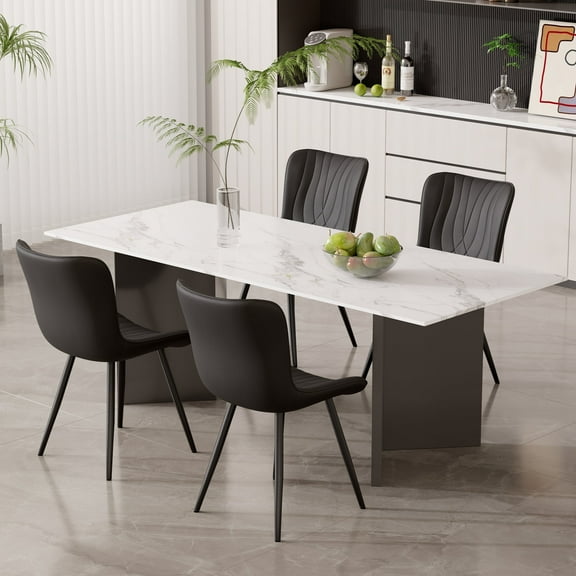 Hawsaiy Dining Chairs Set of 4,Modern Armless PU Leather Accent Chairs with Sturdy Metal Legs for Dining Room,Living Room,Black