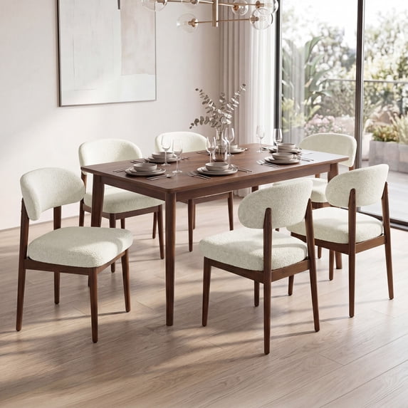 Hawsaiy Dining Chairs Set of 6, Upholstered Kitchen & Dining Room Chairs with Solid Wood Frame, Curved Back Side Chairs, Beige