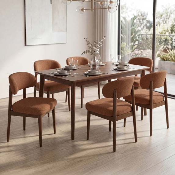 Hawsaiy Dining Chairs Set of 6, Upholstered Kitchen & Dining Room Chairs with Solid Wood Frame, Curved Back Side Chairs, Brown