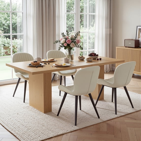 Hawsaiy Dining Table Set for 4, 78" Farmhouse Dining Table with 4 Upholstered Dining Chairs, Large Kitchen Table Set with Modern Shell Back Chairs & Metal Legs for Dining Room(Natural + Beige)