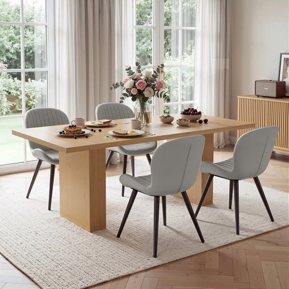 Hawsaiy Dining Table Set for 4, 78" Farmhouse Dining Table with 4 Upholstered Dining Chairs, Large Kitchen Table Set with Modern Shell Back Chairs & Metal Legs for Dining Room(Natural + Gray)