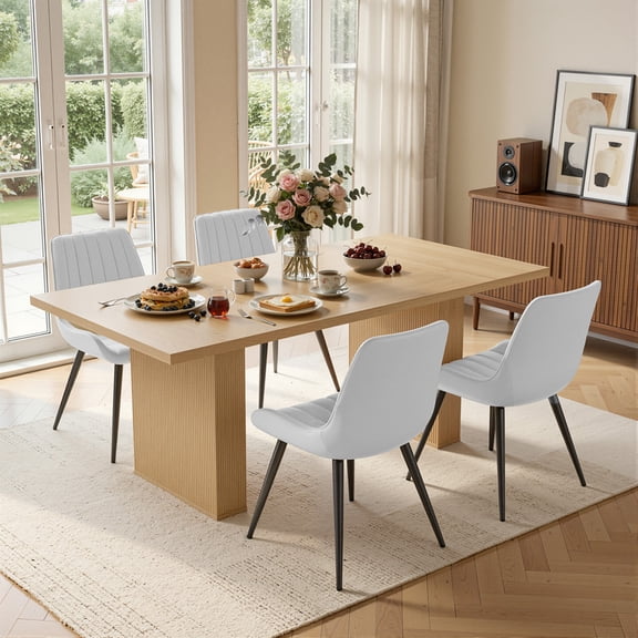 Hawsaiy Dining Table Set for 4, 78" Farmhouse Dining Table with 4 Upholstered Dining Chairs, Large Kitchen Table Set with Thick Waterproof Top & Metal Leg Chairs for Dining Room(Natural + White)