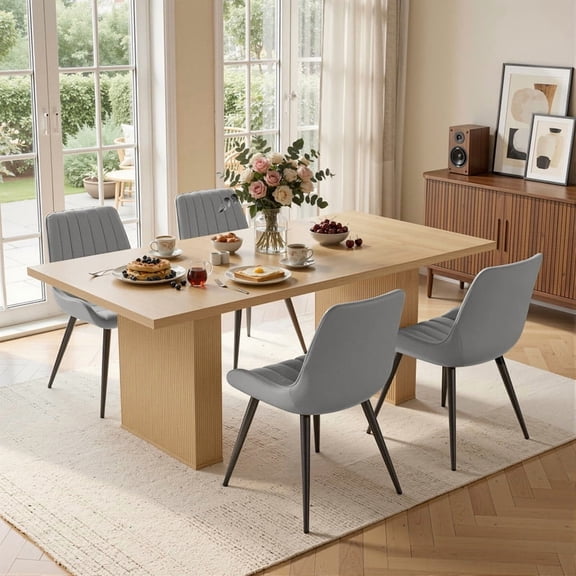 Hawsaiy Dining Table Set for 4, 78" Farmhouse Dining Table with 4 Upholstered Dining Chairs, Large Kitchen Table Set with Thick Waterproof Top & Metal Leg Chairs for Dining Room(Natural + Gray)