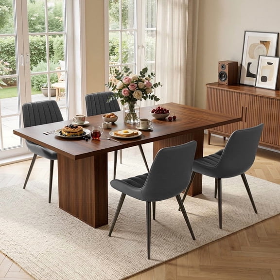Hawsaiy Dining Table Set for 4, 78" Farmhouse Dining Table with 4 Upholstered Dining Chairs, Large Kitchen Table Set with Thick Waterproof Top & Metal Leg Chairs for Dining Room(Walnut + Black)
