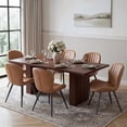thumbnail image 1 of Hawsaiy Dining Table Set for 6, 78" Farmhouse Dining Table with 6 Upholstered Dining Chairs, Large Kitchen Table Set with Modern Shell Back Chairs & Metal Legs for Dining Room(Walnut + Brown), 1 of 8