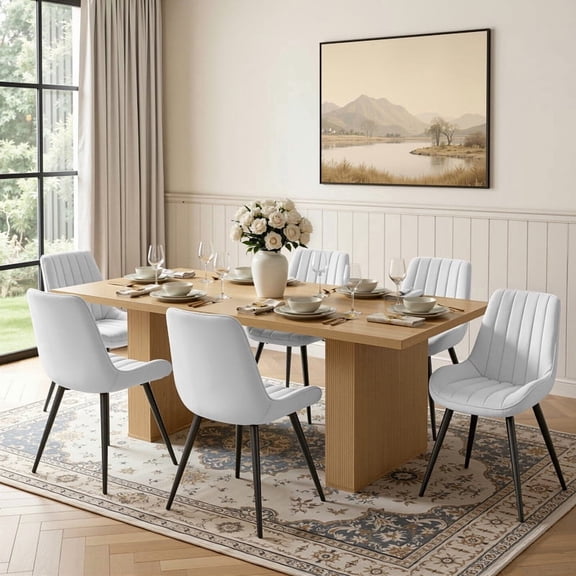 Hawsaiy Dining Table Set for 6, 78" Farmhouse Dining Table with 6 Upholstered Dining Chairs, Large Kitchen Table Set with Thick Waterproof Top & Metal Leg Chairs for Dining Room(Natural + White)
