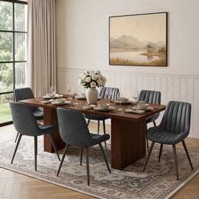Hawsaiy Dining Table Set for 6, 78" Farmhouse Dining Table with 6 Upholstered Dining Chairs, Large Kitchen Table Set with Thick Waterproof Top & Metal Leg Chairs for Dining Room(Walnut + Black)