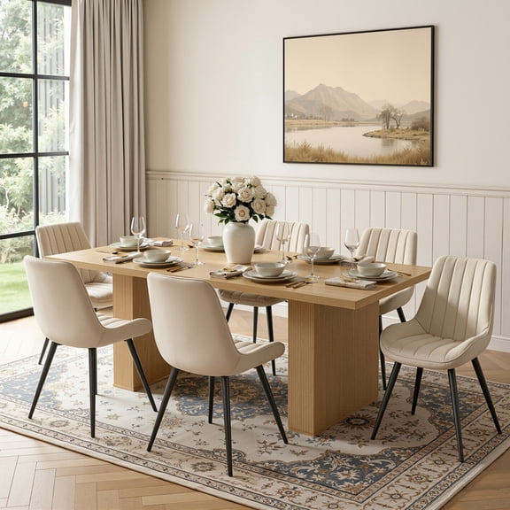 Hawsaiy Dining Table Set for 6, 78" Farmhouse Dining Table with 6 Upholstered Dining Chairs, Large Kitchen Table Set with Thick Waterproof Top & Metal Leg Chairs for Dining Room(Natural + Beige)