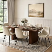 Hawsaiy Dining Table Set for 6, 78" Farmhouse Dining Table with 6 Upholstered Dining Chairs, Large Kitchen Table Set with Thick Waterproof Top & Metal Leg Chairs for Dining RoomWalnut + Beige