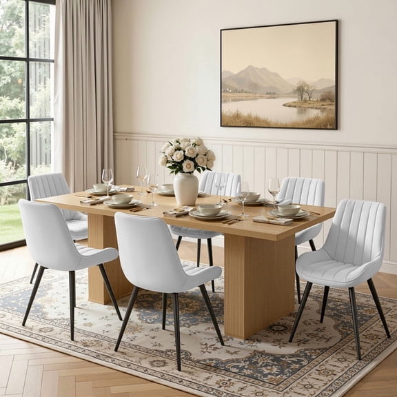 Hawsaiy Dining Table Set for 6, 78" Farmhouse Dining Table with 6 Upholstered Dining Chairs, Large Kitchen Table Set with Thick Waterproof Top & Metal Leg Chairs for Dining Room(Natural + White)