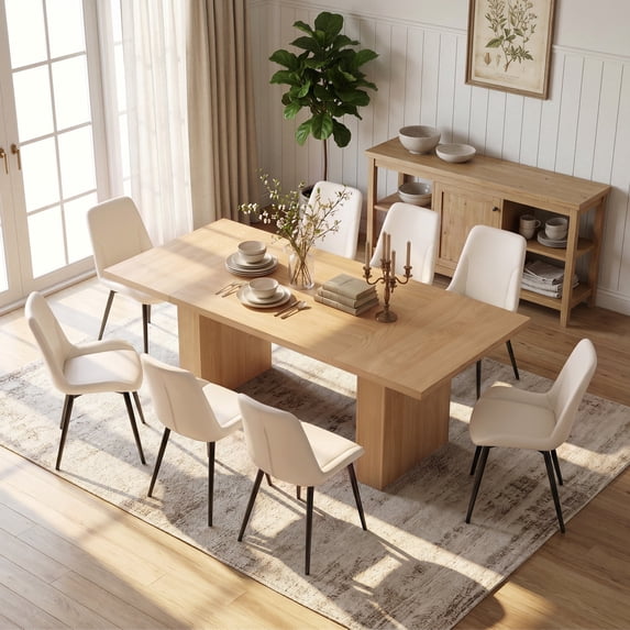 Hawsaiy Dining Table Set for 8, 78" Farmhouse Dining Table with 8 Upholstered Dining Chairs, Large Kitchen Table Set with Thick Waterproof Top & Metal Leg Chairs for Dining Room(Natural + Beige)