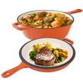 thumbnail image 1 of Hawsaiy Enameled Cast Iron Skillets, 2-in-1 Cast Iron Dutch Oven Pot with Lid Set, 3QT Dutch Oven + 1.5QT Skillet for Frying, Baking, Stewing, Grilling,Orange, 1 of 11
