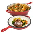 thumbnail image 1 of Hawsaiy Enameled Cast Iron Skillets, 2-in-1 Cast Iron Dutch Oven Pot with Lid Set, 3QT Dutch Oven + 1.5QT Skillet for Frying, Baking, Stewing, Grilling,Red, 1 of 11