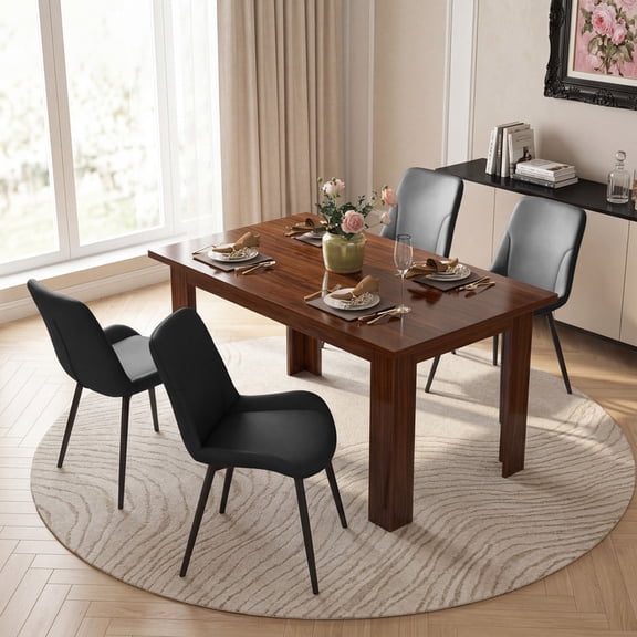 Hawsaiy Extendable Dining Table Set for 4, PU Leather Dining Chairs, Farmhouse Kitchen Dining Room Set, Hidden Leaf Dining Table Seats 6-8