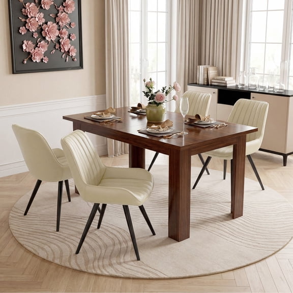 Hawsaiy Extendable Dining Table Set for 4, Upholstered Dining Chairs, Farmhouse Kitchen Dining Room Set, Hidden Leaf Dining Table Seats 6-8