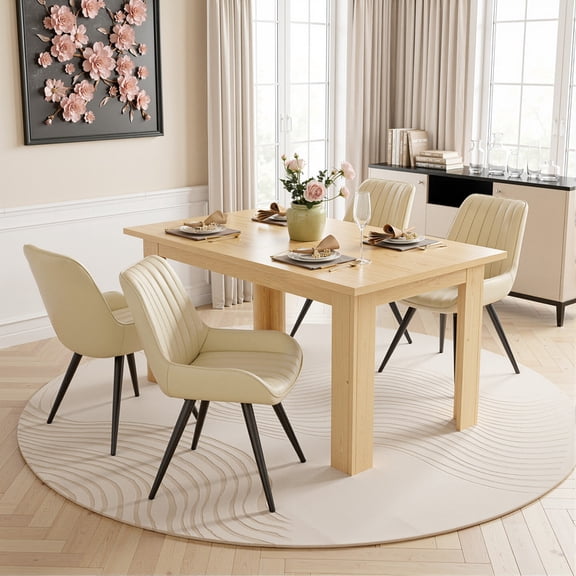 Hawsaiy Extendable Dining Table Set for 4, Upholstered Dining Chairs, Farmhouse Kitchen Dining Room Set, Hidden Leaf Dining Table Seats 6-8