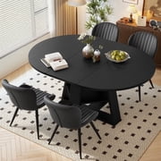 Hawsaiy Extendable Round to Oval Dining Table Set for 4 6, Space-Saving Wooden Table with Hidden Storage, Expandable Dining Table with Upholstered ChairsBlack Table+4 Black Chairs