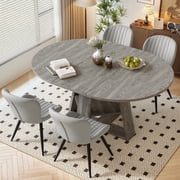 Hawsaiy Extendable Round to Oval Dining Table Set for 4–6, Space-Saving Wooden Table with Hidden Storage, Expandable Dining Table with Upholstered Chairs(Gray T