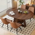 thumbnail image 1 of Hawsaiy Extendable Round to Oval Dining Table Set for 4–6, Space-Saving Wooden Table with Hidden Storage, Expandable Dining Table with Upholstered Chairs(Walnut Table+4 Brown Chairs), 1 of 10
