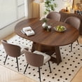 thumbnail image 1 of Hawsaiy Extendable Round to Oval Dining Table Set for 4, Space-Saving Wooden Table with Hidden Storage, Expandable Dining Table with Faux Leather Chairs(Walnut Table+4 Brown Chairs), 1 of 12