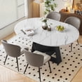 thumbnail image 1 of Hawsaiy Extendable Round to Oval Dining Table Set for 4, Space-Saving Wooden Table with Hidden Storage, Expandable Dining Table with Faux Leather Chairs(White Table+4 Gray Chairs), 1 of 11