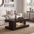 thumbnail image 1 of Hawsaiy Farmhouse Coffee Table with Storage Shelf & LED Light, 47" Rectangular Wood Coffee Table, 2-Tier Rustic Center Table for Living Room, Apartment, Office, Dark Walnut, 1 of 11