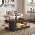 thumbnail image 1 of Hawsaiy Farmhouse Coffee Table with Storage Shelf & LED Light, 47" Rectangular Wood Coffee Table, 2-Tier Rustic Center Table for Living Room, Apartment, Office, Dark Gray, 1 of 11