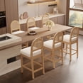 thumbnail image 1 of Hawsaiy Farmhouse Rattan Counter Height Bar Stools Set of 6, Chenille Upholstered Kitchen Island Chairs with Solid Wood Frame, Natural, 1 of 8